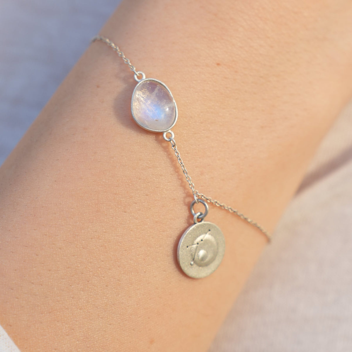 Moonstone bracelet worn on the wrist