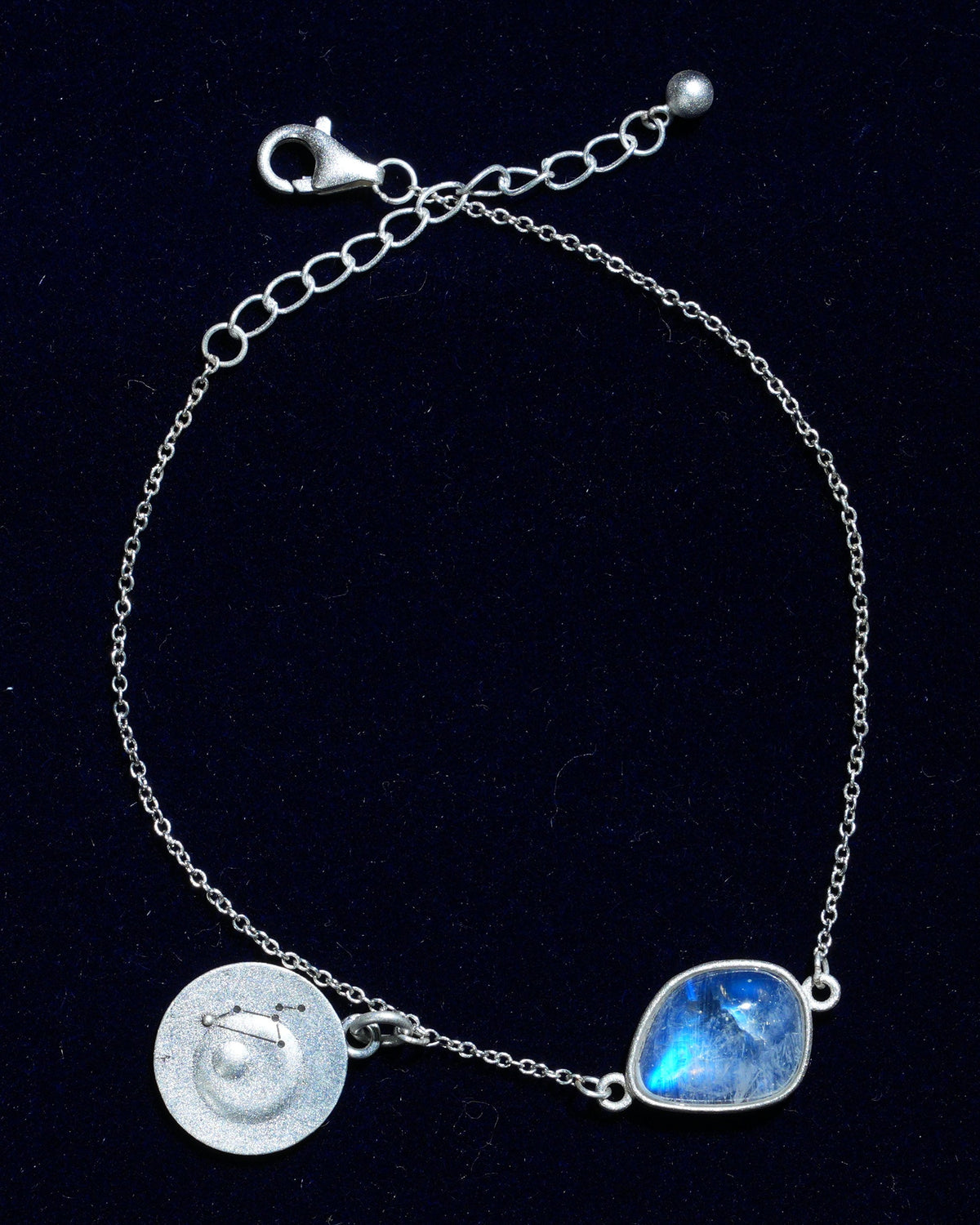 Moonstone bracelet AV-0020, Leo, on navy velvet