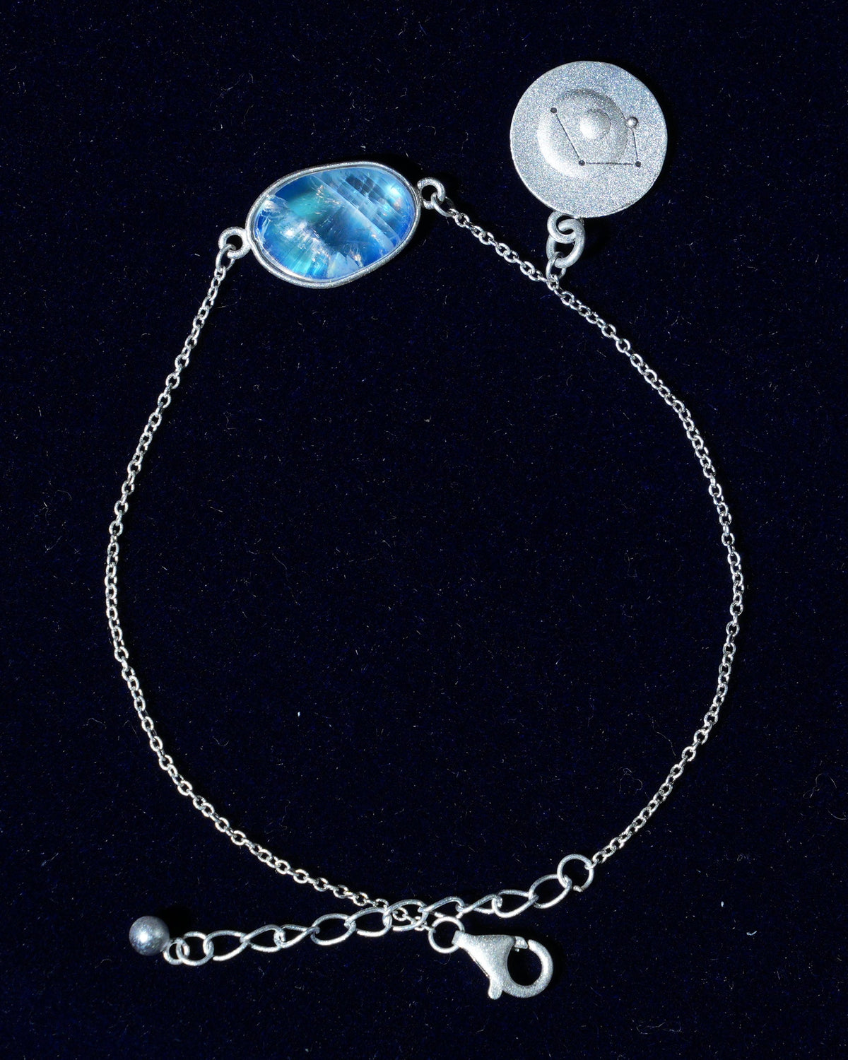 Moonstone bracelet AV-0023, Libra, on navy velvet