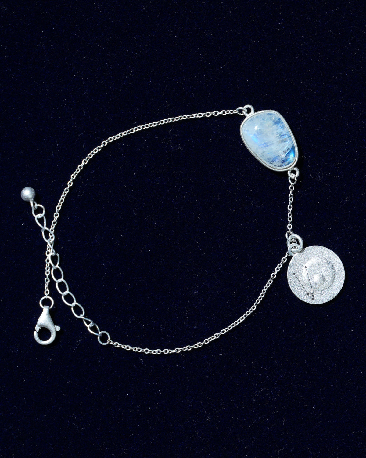 Moonstone bracelet AV-0002, Taurus, on navy velvet